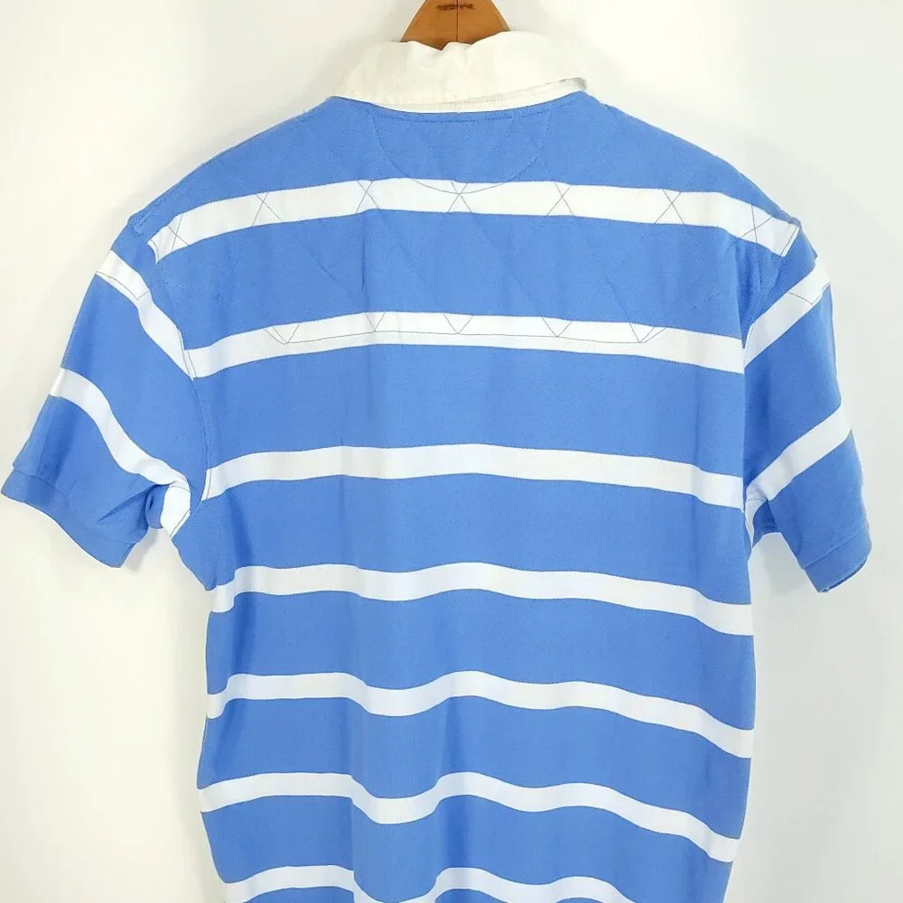 Polo Ralph Lauren Shirt Men's Large White Blue Stripes Quilted Distressed